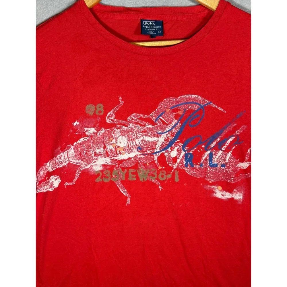 Vintage Polo Ralph Lauren Red Scorpion Graphic Custom Fit T-Shirt Men Large 90's